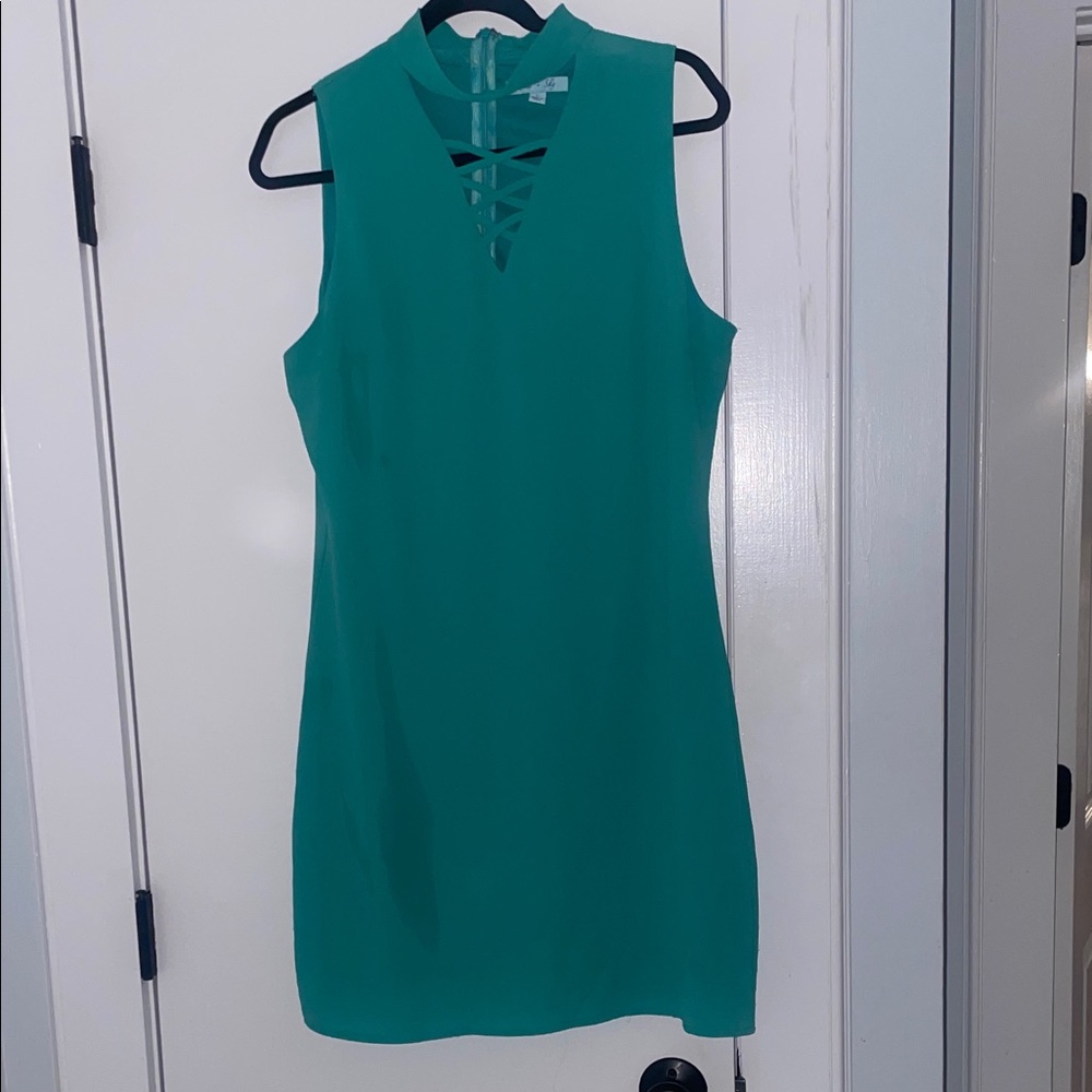 She + Sky Teal Sleeveless Mini Dress